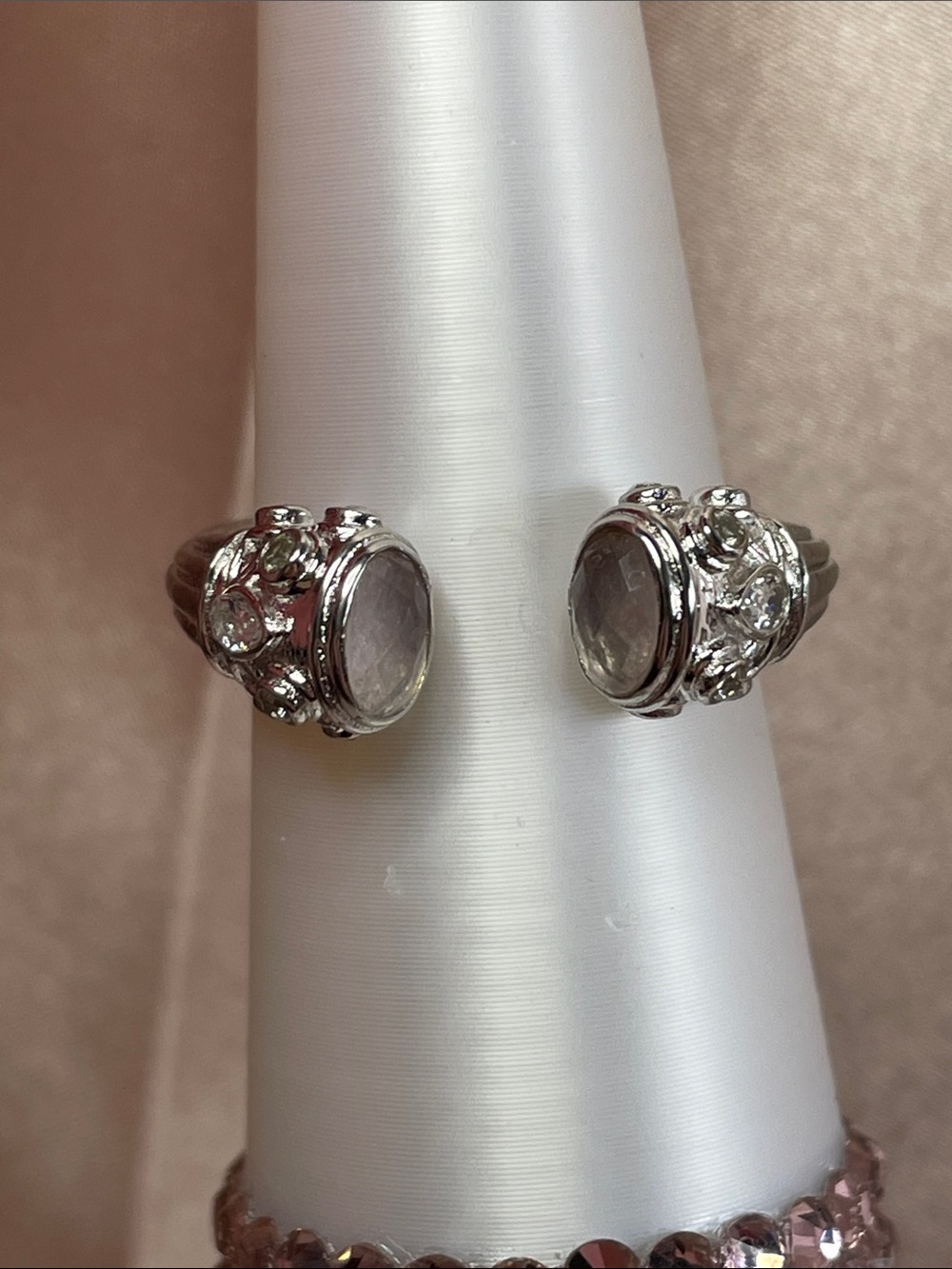 Bomb Party RETRO "Imagine and Believe" Genuine Pink Quartz on Rhodium $124 MSRP